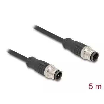DeLOCK M12 kabelis D-kodēts 4-pin vīrišķais uz vīrišķo Cat5e 5 m Melns