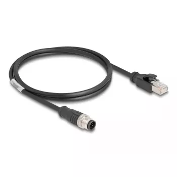 DeLOCK M12 A-kodēts 8 kontaktu vīrišķais uz RJ45 vīrišķo Cat5e tīkla kabelis 1m Melns