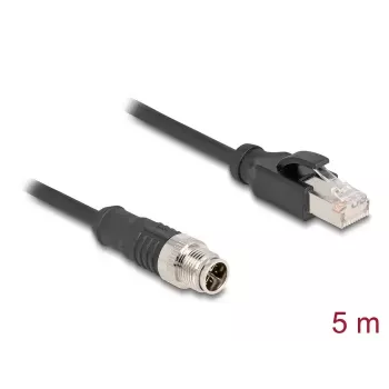 DeLOCK M12 kabelis X-kodēts 8 kontaktu vīrietis uz RJ45 vīrietis Cat5e 5 m Melns