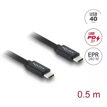 DELOCK Coaksiālais USB C uz USB C kabelis USB4 Gen 3x2 40 Gbps USB PD 3.1 240W 0,5 m