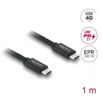 DELOCK USB4 Gen 3x2 40 Gbps USB PD 3.1 240 W 1 m USB-C uz USB-C koaksiālais kabelis
