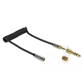 Audio pagarinājuma kabelis DELOCK 85831 — 1 m, 3,5 mm vīrietis–sieviete, zeltīti kontakti, AWG 28, melns