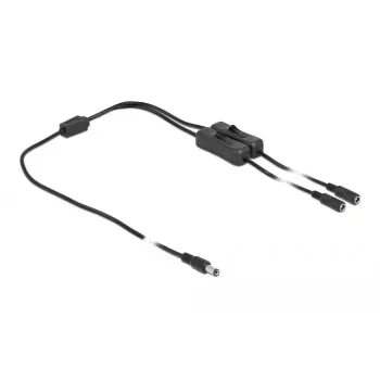 DC kabelis DeLOCK 86794 5.5 x 2.1 mm vīrišķais uz 2 x sievišķajiem ar slēdzi 1 m