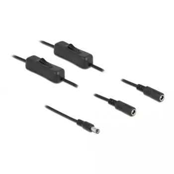 DC kabelis DeLOCK 86794 5.5 x 2.1 mm vīrišķais uz 2 x sievišķajiem ar slēdzi 1 m