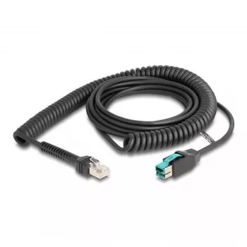 DeLOCK spirālveida kabelis RJ50 vīrišķais uz PoweredUSB vīrišķais 12 V 3 m melns