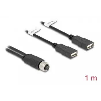 DeLOCK sensora/aktatora kabelis 1 m M12 2 x USB Type-A Melns 60290