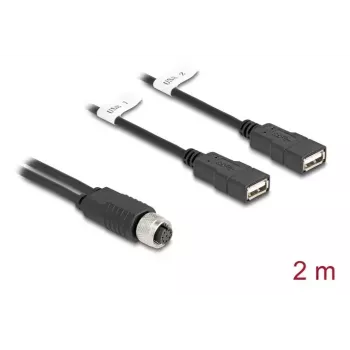 DeLOCK sensora/izpildmehānisma kabelis 2 m M12 2 x USB Type-A Melns 60291