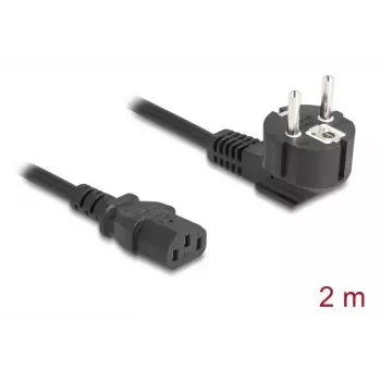 PC barošanas vads DELOCK 81326 — iezemēts CEE 7/7 (90°) uz IEC C13, 2 m, 3×0,75 mm², melns