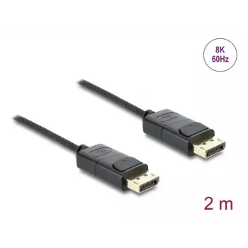 DELOCK Coaksiālais DisplayPort kabelis 8K 60 Hz, DisplayPort uz DisplayPort, 2 m, melns, pīts