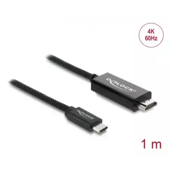 DELOCK koaksiālais USB Type-C uz HDMI kabelis (DP Alt Mode) 4K 60 Hz, USB-C uz HDMI, 1 m, melns