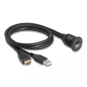 DeLOCK HDMI-A vīrišķais un USB 2.0 Type-A vīrišķais uz HDMI-A sievišķais un USB 2.0 Type-A sievišķais ūdensnecaurlaidīgs kabelis 1 m