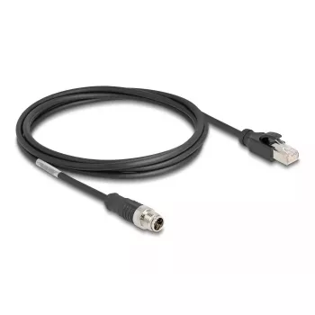DeLOCK M12 kabelis X-kodēts 8 kontaktu vīrietis uz RJ45 vīrietis Cat5e 2 m Melns
