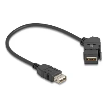 DeLOCK USB 2.0 Type-A paneļmontāžas ligzda 45° leņķī uz Type-A ligzdu ar 30 cm kabeli melna