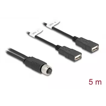 DeLOCK sensora/aktuatora kabelis 5 m M12 2 x USB Type-A melns 60652