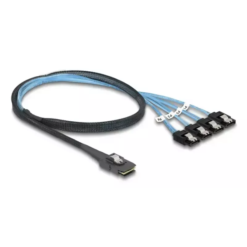 DELOCK iekšējā M.2 uz Mini-SAS adaptera karte 64260, M.2 hosts, Mini-SAS izeja, JMicron JMB585, melna, LED