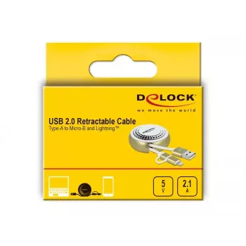 Izvelkamais kabelis DeLOCK 85820 USB 2.0 Type-A uz Micro-B / Lightning
