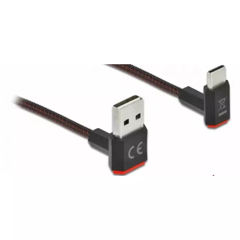 USB kabelis DeLOCK EASY-USB 2.0 Type-A vīriešu uz Type-C vīriešu leņķa 1m melns