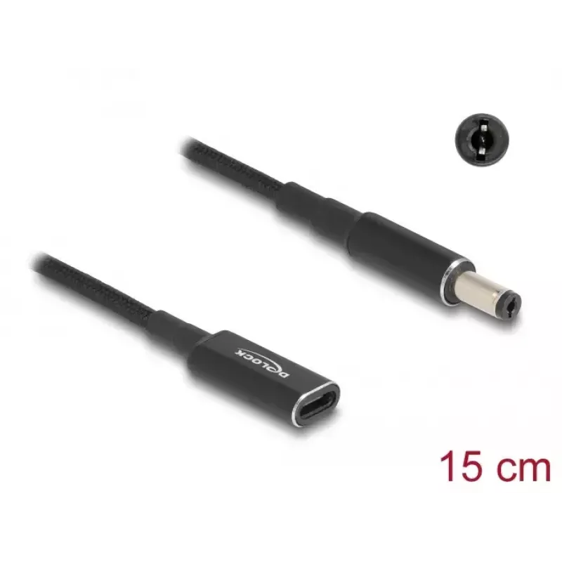 DeLOCK Adaptera kabelis USB Type-C sievišķais uz 5.5 x 2.1 mm vīrišķais 15 cm
