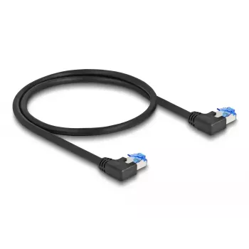 Tīkla kabelis DeLOCK RJ45 Cat.6A S/FTP Kreisais leņķa savienotājs 0,5m Melns