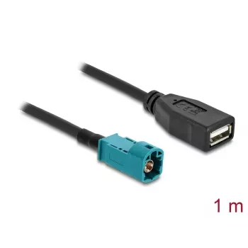 Koaksiālais kabelis DELOCK 90703 — HSD Z uz USB A, 1 m, melns/zils