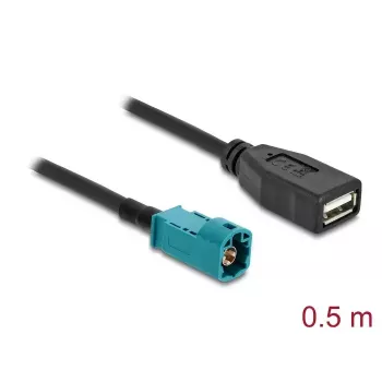 Koaksiālais kabelis DELOCK 90702 HSD Z uz USB A, 0.5 m, Melns/Zils