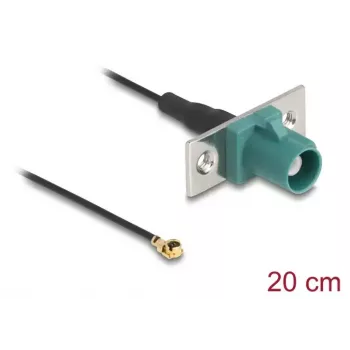 Koaksiālais kabelis DELOCK 90732 — FAKRA E uz I-PEX MHF1, 0.2 m, 1.13 mm, melns/tirkīzs