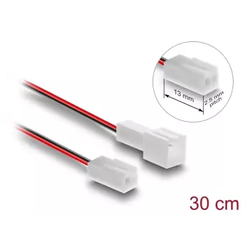 DeLOCK 90869 ventilatora pagarinājuma kabelis 2 pin, spraudnis uz ligzdu, savienotāja garums 13 mm, 30 cm