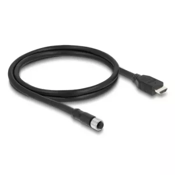 DELOCK M12 A-kodēts 17-pin (sieviete) uz HDMI (vīrietis) kabelis — 1 m, melns