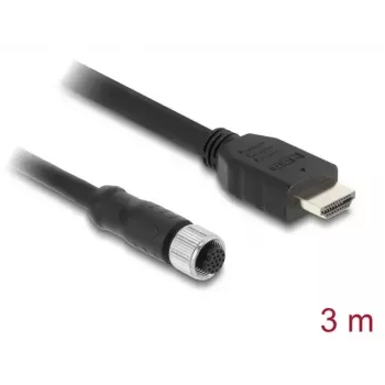 DELOCK M12 A-kodēts 17-pin (sieviete) uz HDMI (tēviņš) kabelis 3 m