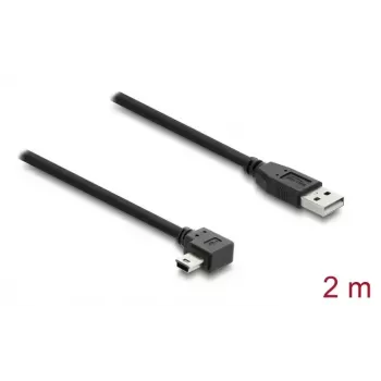 USB 2.0 kabelis DELOCK Type-A vīriešu uz Mini-USB B vīriešu taisnleņķa, 2 m, melns