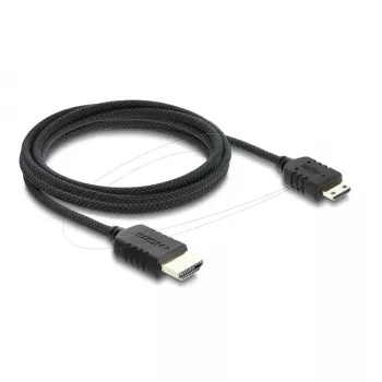 HDMI kabelis DELOCK 81688 — 2 m, HDMI A (vīriešu) uz HDMI C Mini (vīriešu), 48 Gbit/s, līdz 7680×4320, apzeltīti kontakti, melns