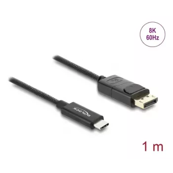 DELOCK Coaksiālais USB Type-C uz DisplayPort kabelis (DP Alt Mode) 4K 60 Hz, USB-C uz DP, 1 m, melns, 3.5 mm diametrs