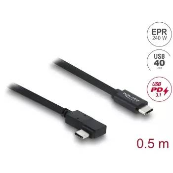 DELOCK coaxial USB4 Gen 3x2 kabelis ar leņķveida USB-C savienotāju 40 Gbps USB PD 3.1 240 W 0.5 m