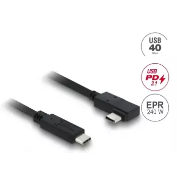 DELOCK Coaxial USB4 Gen 3x2 kabelis USB-C uz USB-C 40 Gbps PD 3.1 240 W leņķveida pa kreisi/pa labi 1 m
