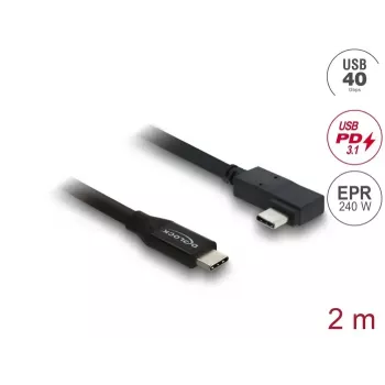 DELOCK koaksiālais USB4 Gen 3x2 40 Gbps USB-C uz USB-C leņķa kreisi/labi PD 3.1 240W 2 m kabelis