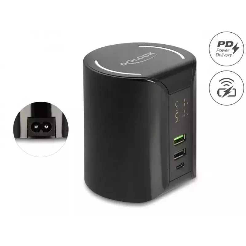 DeLOCK USB un bezvadu lādētājs 1 x USB Type-C PD + 2 x USB Type-A 58 W