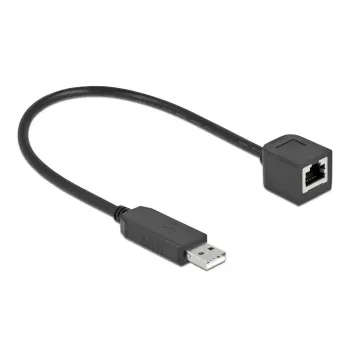 DeLOCK 64162 USB 2.0 Type-A uz RS-232 RJ45 seriālais kabelis, 25 cm, melns