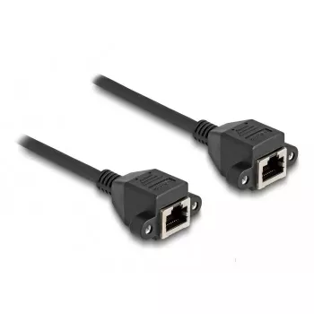 DeLOCK RJ50 pagarinājuma kabelis sievišķais–sievišķais S/FTP 0,25 m melns
