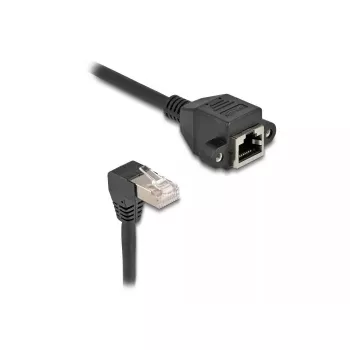 DeLOCK tīkla pagarinātāja kabelis S/FTP RJ45 90° leņķa uz RJ45 Cat.6A 0,25 m melns