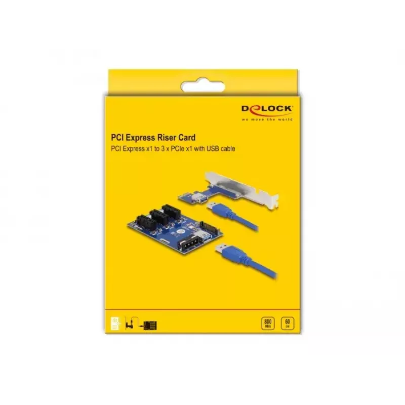 DeLOCK Riser Card PCI Express x1 uz 3 x PCIe x1 50 cm USB kabelis