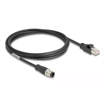 Tīkla kabelis DeLOCK M12 D-kodēts 4-pin vīrietis uz RJ45 vīrietis Cat5e 2 m Melns