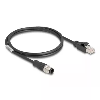Tīkla kabelis DeLOCK M12 D-kodēts 4-pin vīriešu uz RJ45 vīriešu Cat5e 1 m Melns