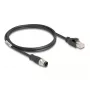Tīkla kabelis DeLOCK M12 D-kodēts 4-pin vīriešu uz RJ45 vīriešu Cat5e 1 m Melns