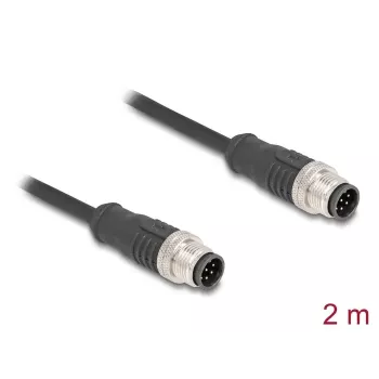 DeLOCK M12 kabelis A-kodēts 8 kontaktu tēviņš-tēviņš Cat5e 2 m Melns