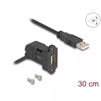 DeLOCK USB 2.0 A-ligzda paneļa stiprinājumam 45° leņķī uz A-spraudni 30 cm melns