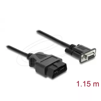 DELOCK Adaptera kabelis OBD‑2 vīrietis uz DB‑9 sieviete, Cat5e, Melns, 1,15 m