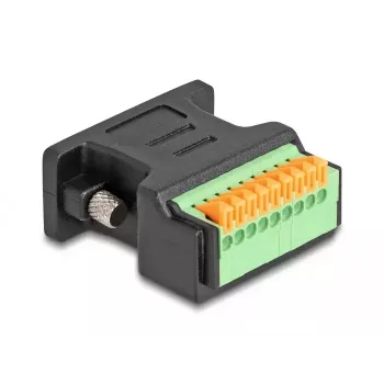 DeLOCK D-Sub 9 sievišķais uz spaiļu bloku adapteris ar spiedpogu, melns