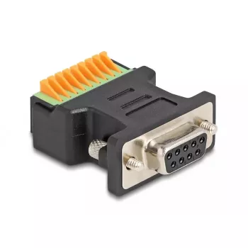 DeLOCK D-Sub 9 sievišķais uz spaiļu bloku adapteris ar spiedpogu, melns
