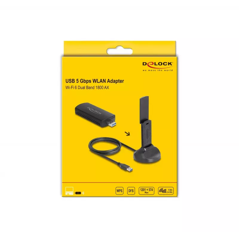 DeLOCK 12771 WLAN tīkla karte 1201 Mbit/s USB Wi-Fi 6