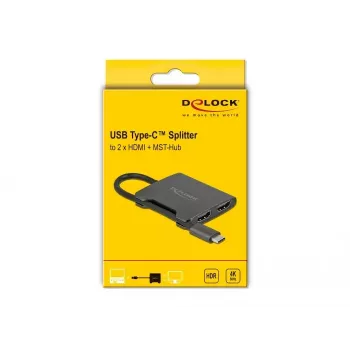 DeLOCK USB-C Sadalītājs DP Alt režīms uz 2 x HDMI MST 4K 60 Hz
